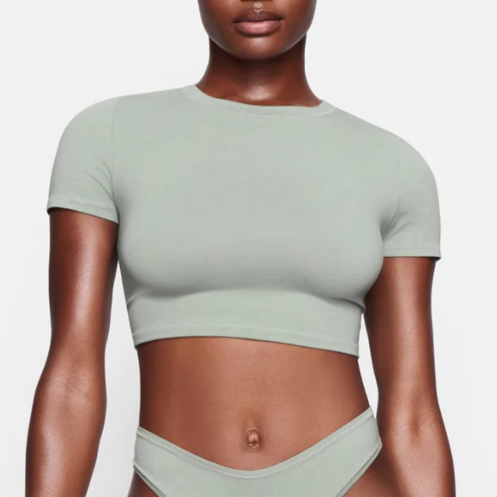 SKIMS COTTON JERSEY SUPER CROPPED T-SHIRT | MINERAL